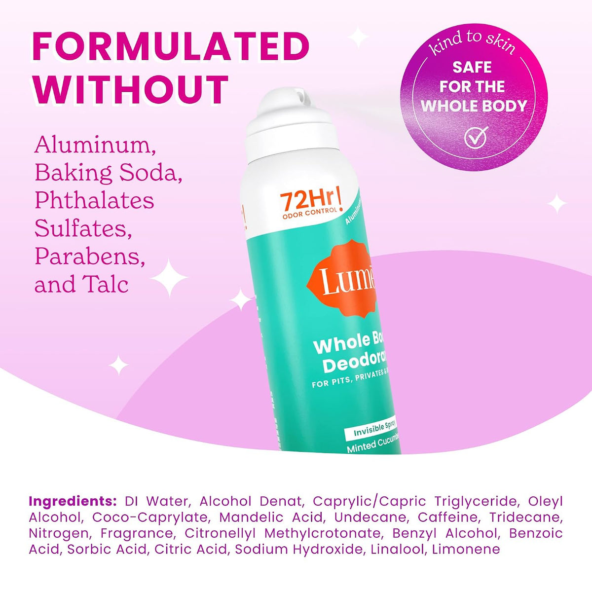 Invisible Spray Deodorant For Women - Whole Body Deodorant Spray - 72Hr Odor Control - Ozone Friendly - Aluminum Free & Baking Soda Free - Skin Loving. Low Irritation - 1pk (Minted Cucumber)