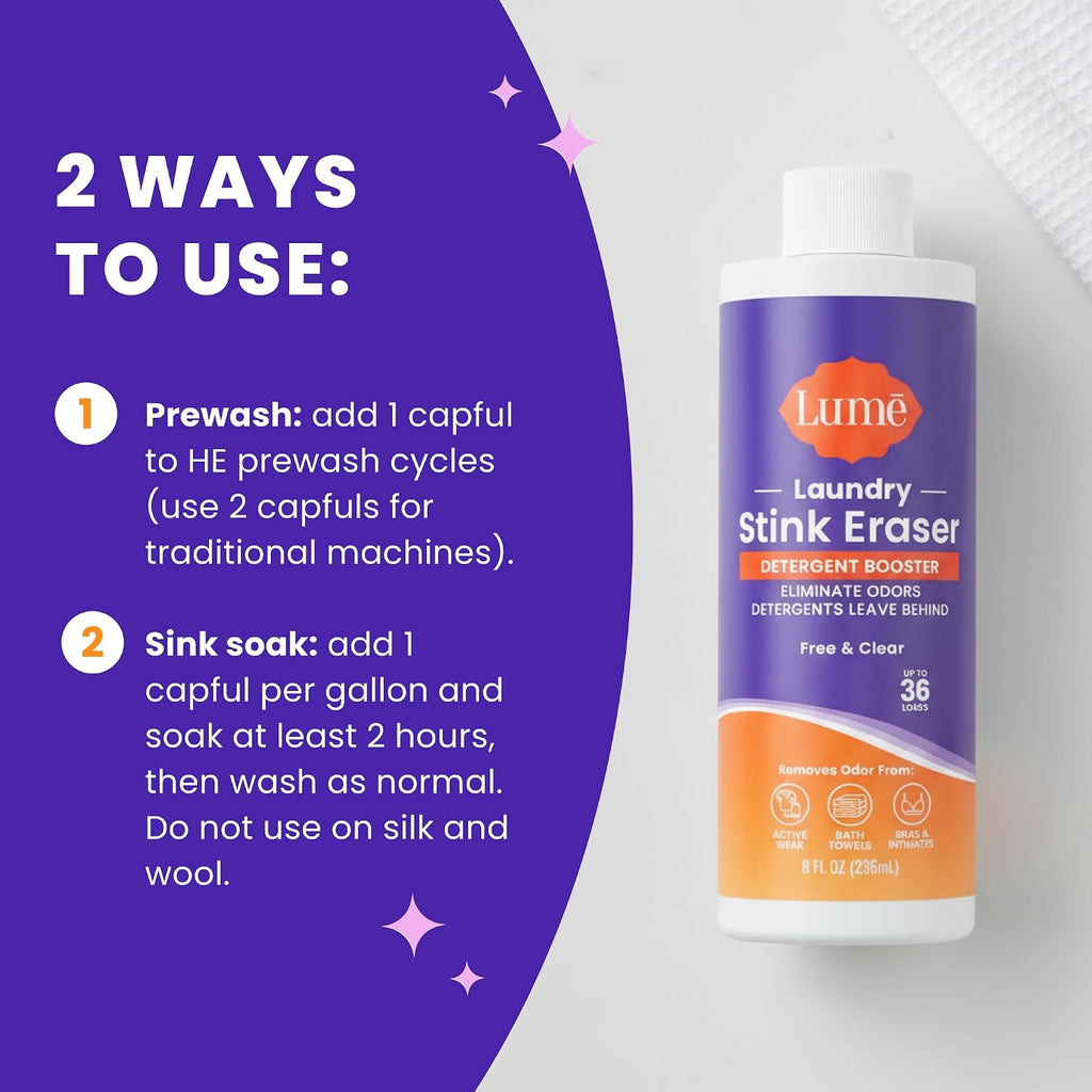Laundry Stink & Stain Eraser - Detergent Booster & Sink Soak - Eliminates Body Odor In Clothes - Odor Blasting Enzyme Blend - Make Your Detergent Work Better - Free & Clear - 8 fl oz (2 Pack)