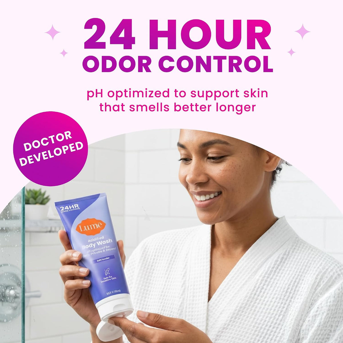 Acidified Body Wash for 24 Hour Odor Control - Removes Odor Better than Soap - Hydrating Formula - Formulated without SLS or Parabens - Safe for Sensitive Skin - 8.5 Ounce - 2 Pack (Soft Powder)