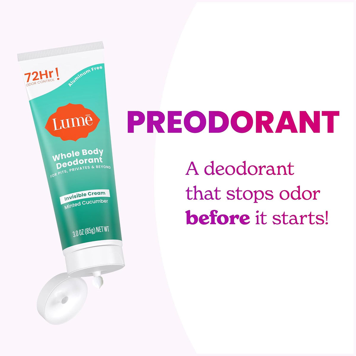 Whole Body Deodorant - Invisible Cream Tube - 72 Hour Odor Control - Aluminum Free. Baking Soda Free. Skin Safe - 3.0 ounce (Pack of 2) (Minted Cucumber)