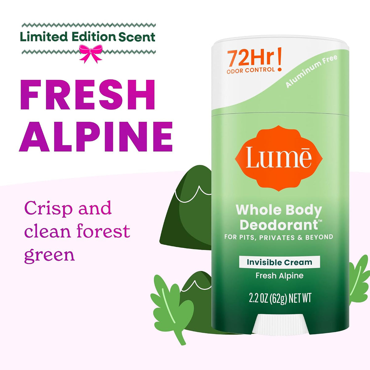 Whole Body Deodorant - Invisible Cream Stick - 72 Hour Odor Control - Aluminum Free. Baking Soda Free. Skin Safe - 2.2 Ounce (Pack of 2) (Fresh Alpine)