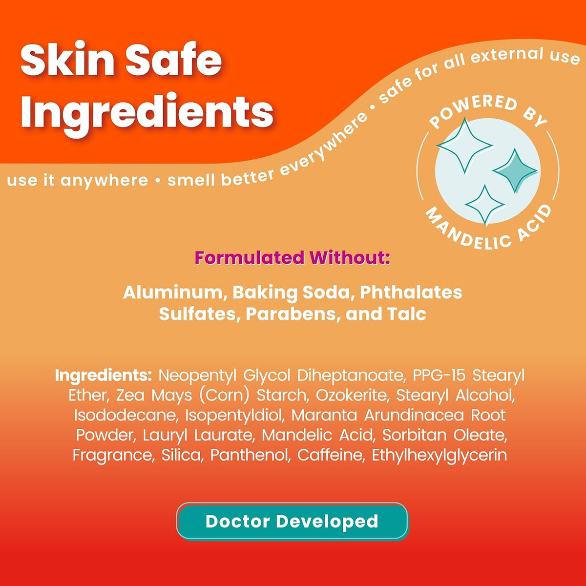 Whole Body Deodorant - Smooth Solid Stick - 72 Hour Odor Control - Aluminum Free. Baking Soda Free and Skin Loving - 2.6 Ounce (Pack of 3) (Clean Tangerine)