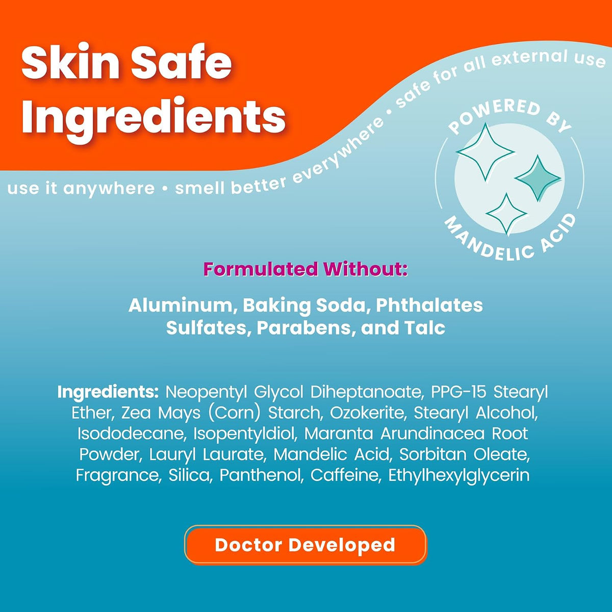 Whole Body Deodorant - Smooth Solid Stick - 72 Hour Odor Control - Aluminum Free. Baking Soda Free and Skin Loving - 2.6 Ounce (Pack of 3) (Unscented)