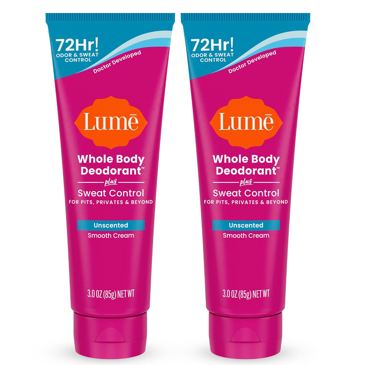 Whole Body Deodorant Plus Sweat Control - Smooth Cream Tube - 72 Hour Odor And Sweat Control - Baking Soda Free. Skin Loving - 3.0 ounce (Pack of 2) (Unscented)