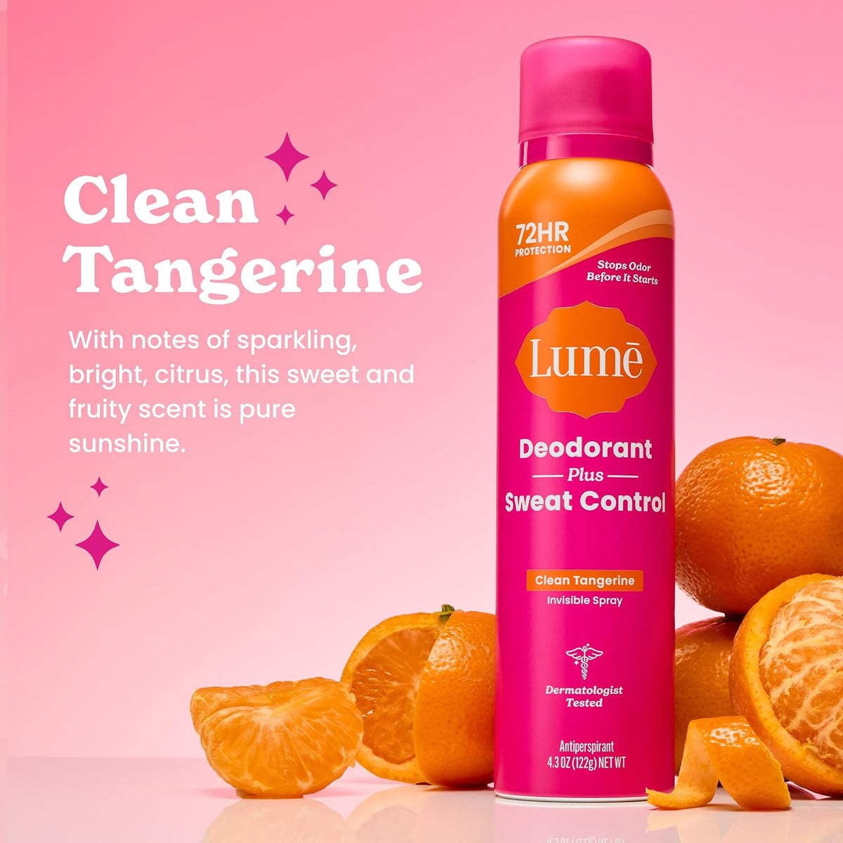 Deodorant Plus Sweat Control - Invisible Spray - Extra Strength Antiperspirant For Underarms - 72 Hour Odor And Sweat Control - Baking Soda Free - 2 Pack (Clean Tangerine)
