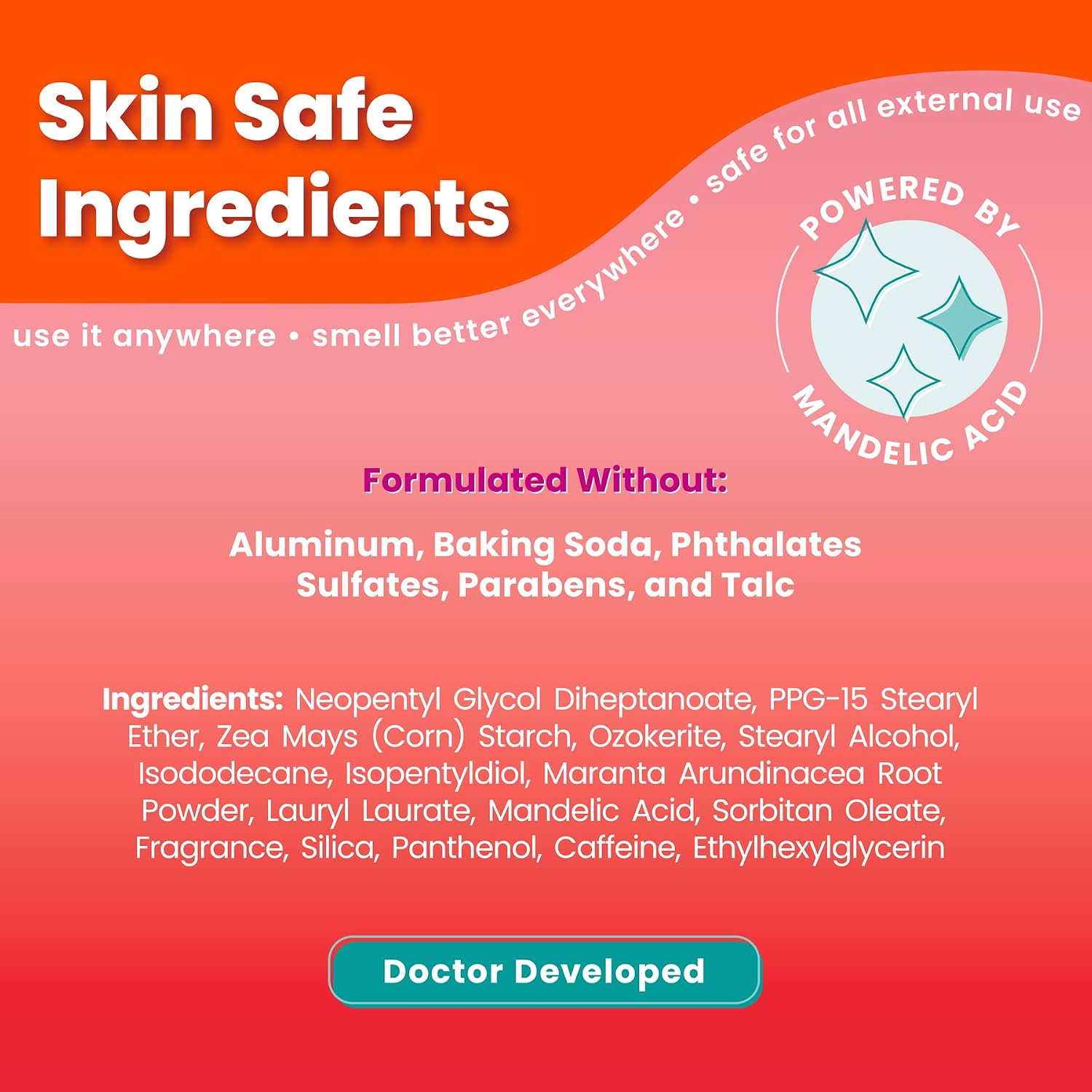 Whole Body Deodorant - Smooth Solid Stick - 72 Hour Odor Control - Aluminum Free. Baking Soda Free and Skin Safe - 2.6 Ounce (Pack of 2) (Peony Rose)