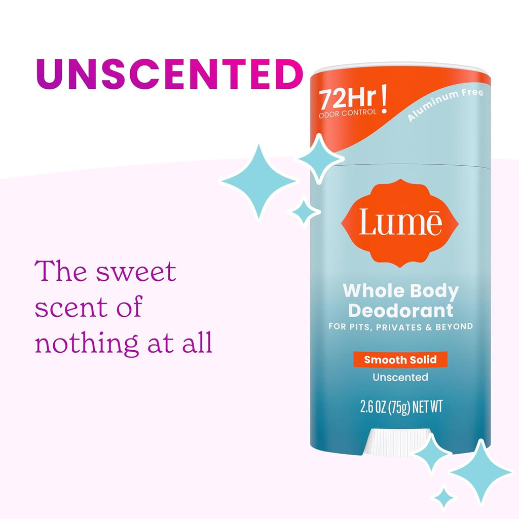 Whole Body Deodorant - Smooth Solid Stick - 72 Hour Odor Control - Aluminum Free. Baking Soda Free and Skin Safe - 2.6 Ounce (Pack of 2) (Unscented)
