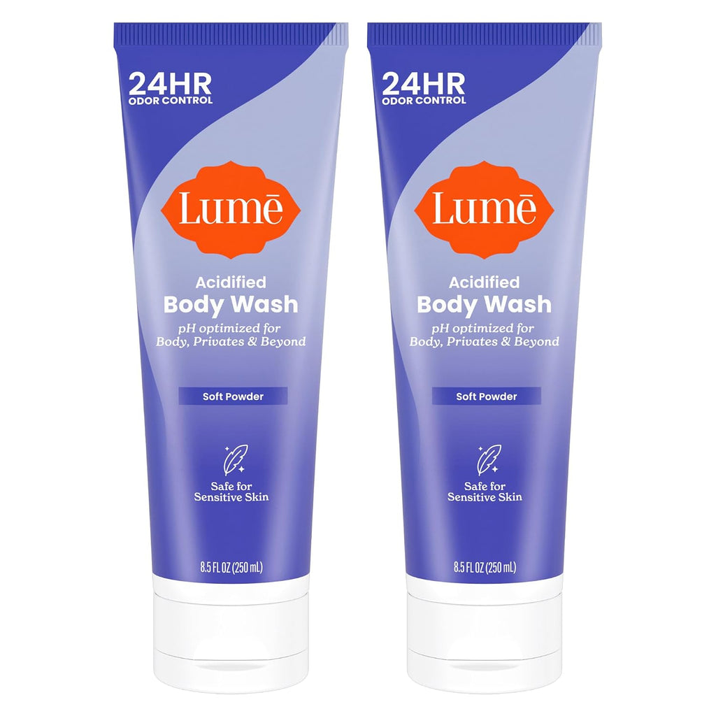Acidified Body Wash for 24 Hour Odor Control - Removes Odor Better than Soap - Hydrating Formula - Formulated without SLS or Parabens - Safe for Sensitive Skin - 8.5 Ounce - 2 Pack (Soft Powder)