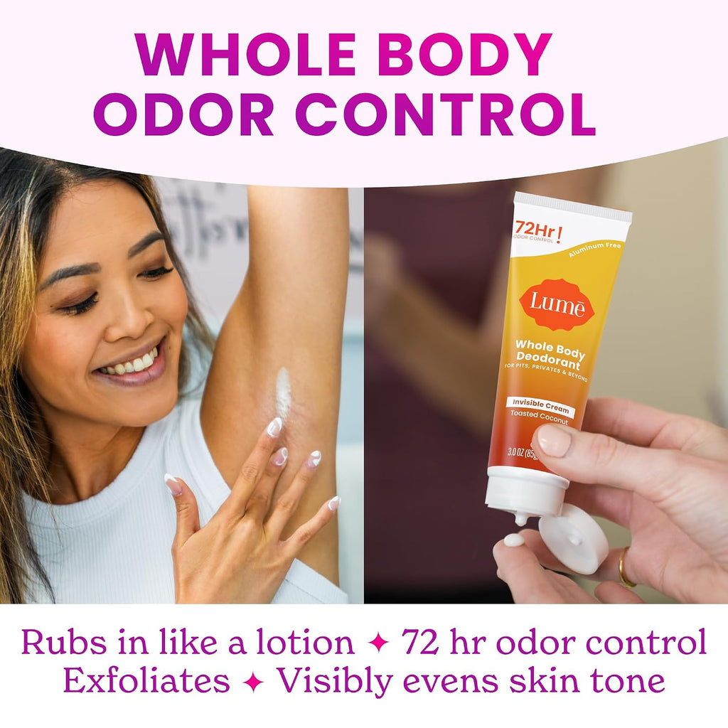 Whole Body Deodorant - Invisible Cream Tube - 72 Hour Odor Control - Aluminum Free. Baking Soda Free. Skin Safe - 3.0 ounce (Pack of 2) (Toasted Coconut)