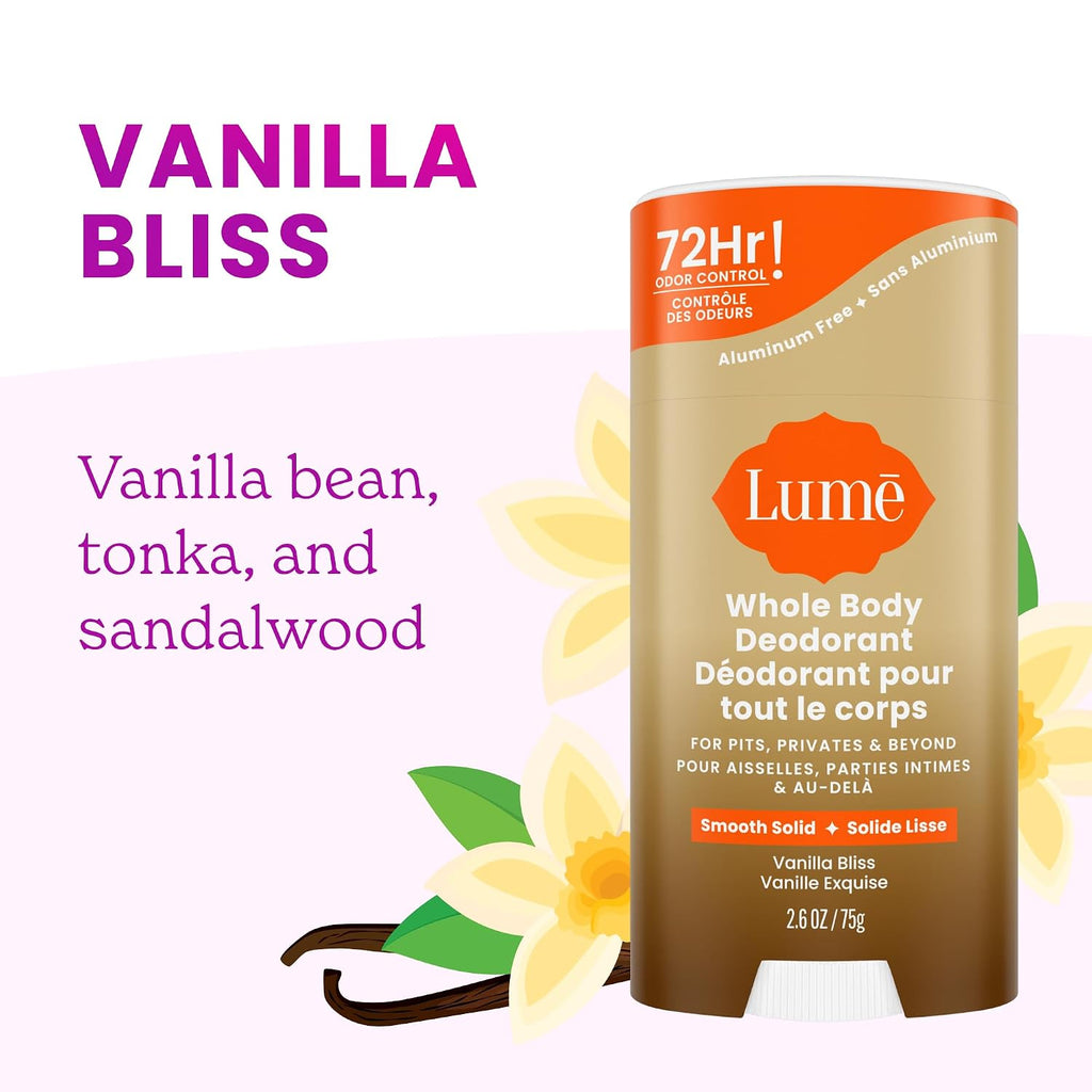 Whole Body Deodorant - Smooth Solid Stick - 72 Hour Odor Control - Doctor Developed - Aluminum Free. Baking Soda Free and Skin Loving - 2.6 Ounce (Pack of 2) (Vanilla Bliss)