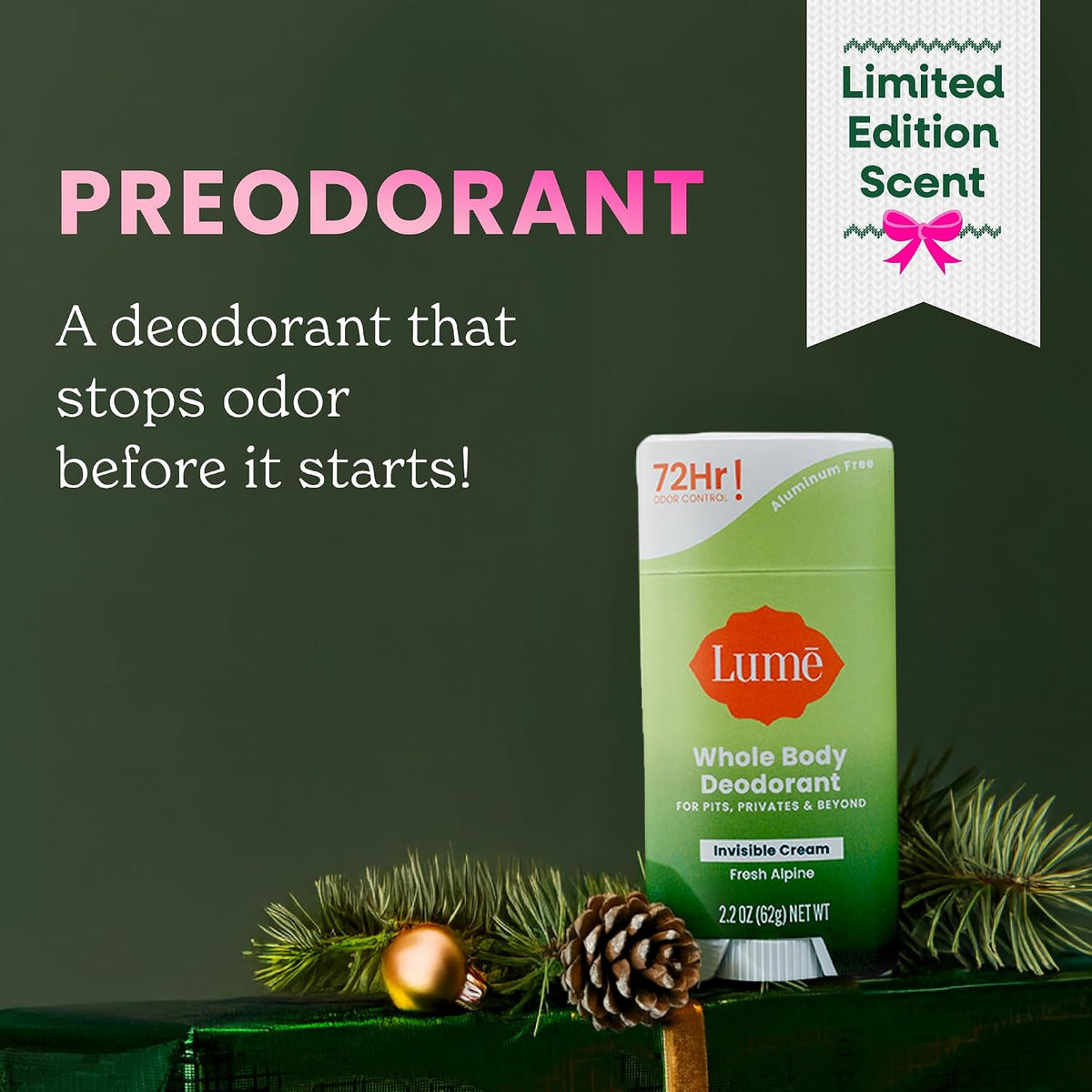 Whole Body Deodorant - Invisible Cream Stick - 72 Hour Odor Control - Aluminum Free. Baking Soda Free. Skin Safe - 2.2 Ounce (Pack of 2) (Fresh Alpine)