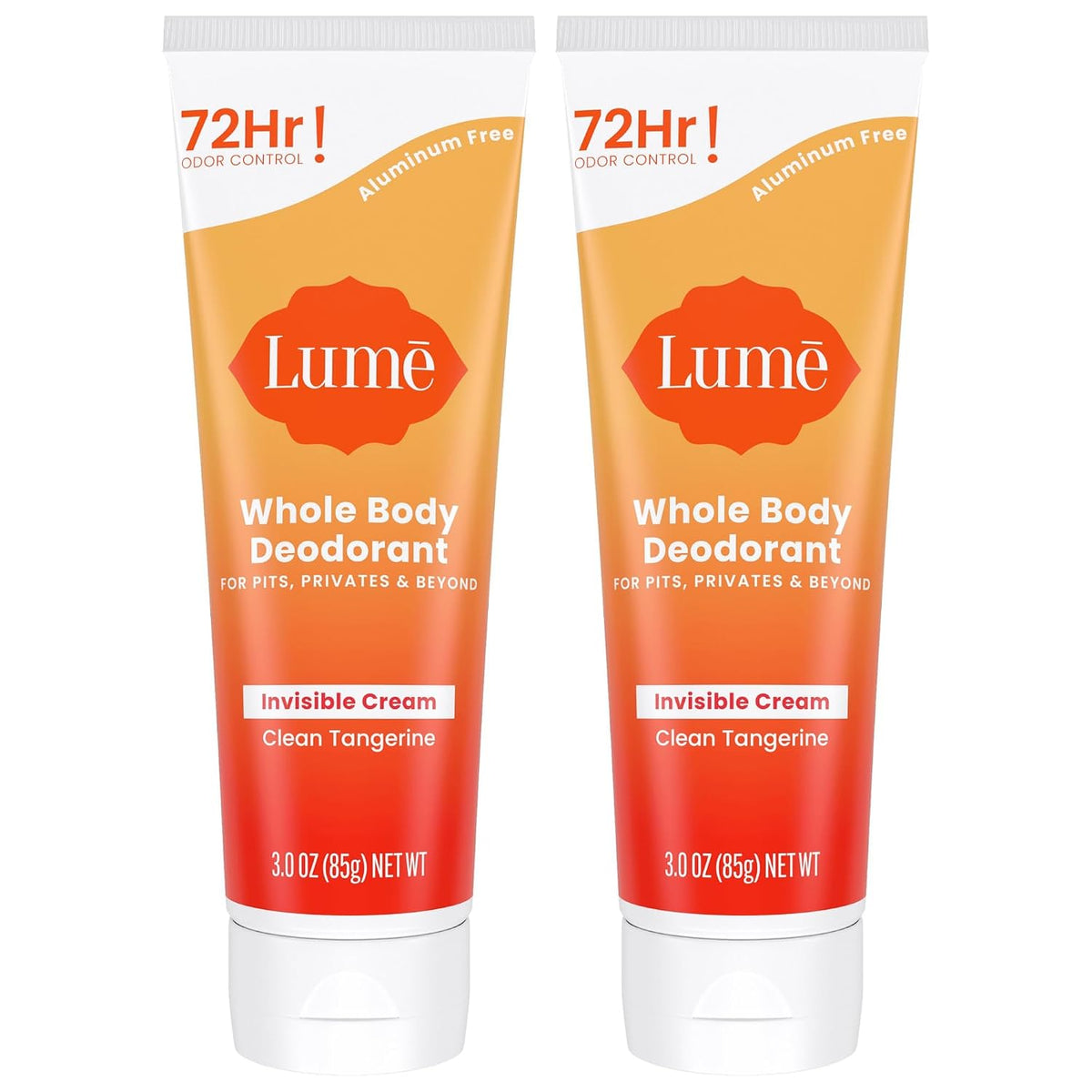 Whole Body Deodorant - Invisible Cream Tube - 72 Hour Odor Control - Aluminum Free. Baking Soda Free. Skin Safe - 3.0 ounce (Pack of 2) (Clean Tangerine)