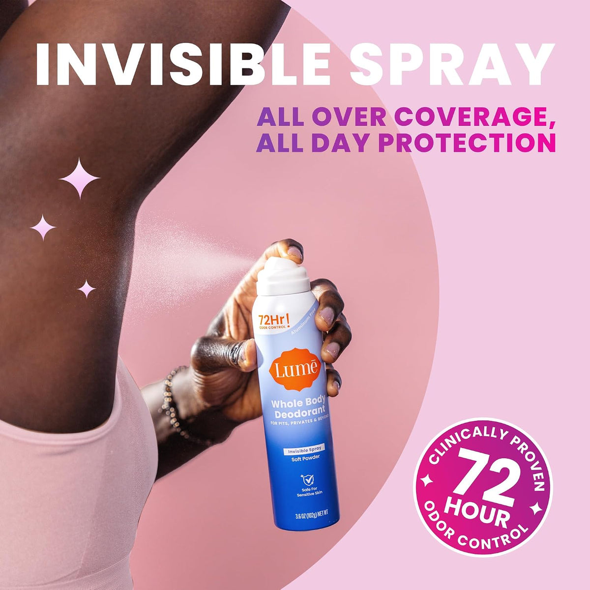 Invisible Spray Deodorant For Women - Whole Body Deodorant Spray - 72 Hr Odor Control - Ozone Friendly. Natural Propellant - Baking Soda & Aluminum Free - Skin Loving. Full Body - Clean Tangerine