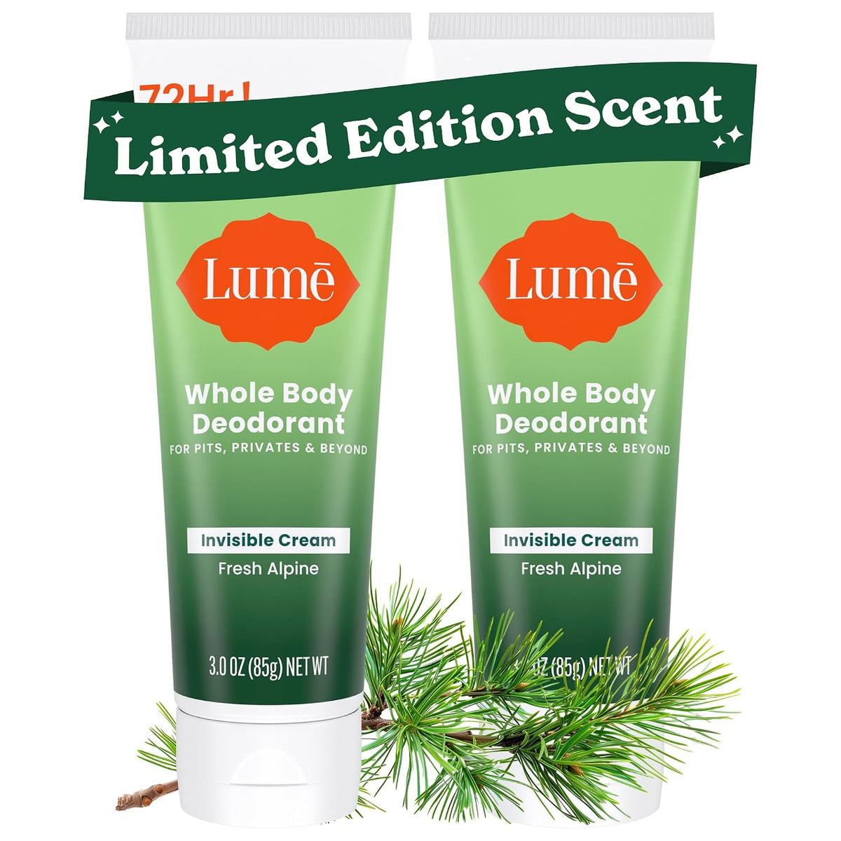 Whole Body Deodorant - Invisible Cream Tube - 72 Hour Odor Control - Doctor Developed - Aluminum Free. Baking Soda Free and Skin Loving - 3.0 Ounce. (Pack of 2) (Fresh Alpine)