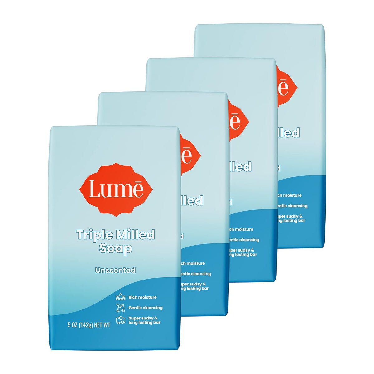 Triple Milled Bar Soap - Rich Moisture & Gentle Cleansing - Paraben Free. Phthalate Free. Skin Safe - 5 ounce (Pack of 4) (Unscented)