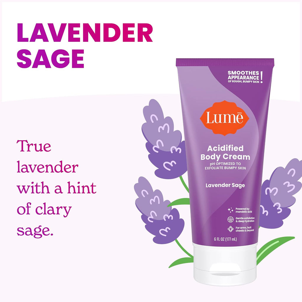 Acidified Body Cream - Smooth Appearance of Rough. Bumpy Skin - Paraben Free. Lanolin Free. Skin Safe - 6 ounce (Lavender Sage)