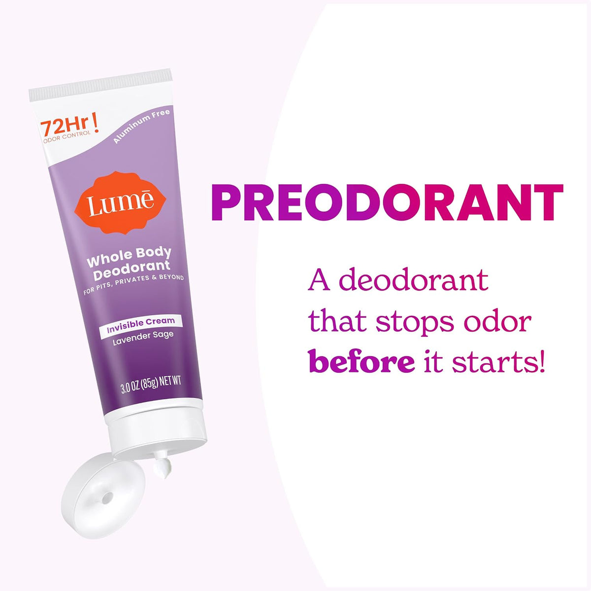 Whole Body Deodorant - Invisible Cream Tube - 72 Hour Odor Control - Aluminum Free. Baking Soda Free. Skin Safe - 3.0 ounce (Pack of 2) (Lavender Sage)