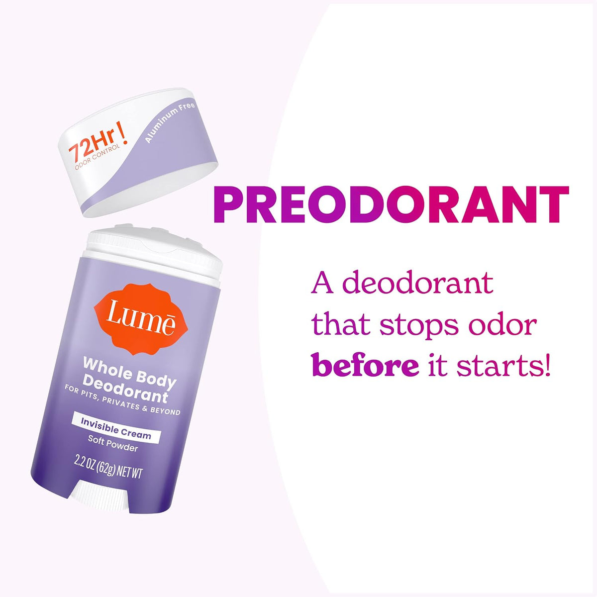 Whole Body Deodorant - Invisible Cream Stick - 72 Hour Odor Control - Aluminum Free. Baking Soda Free. Skin Safe - 2.2 Ounce (Pack of 2) (Soft Powder)