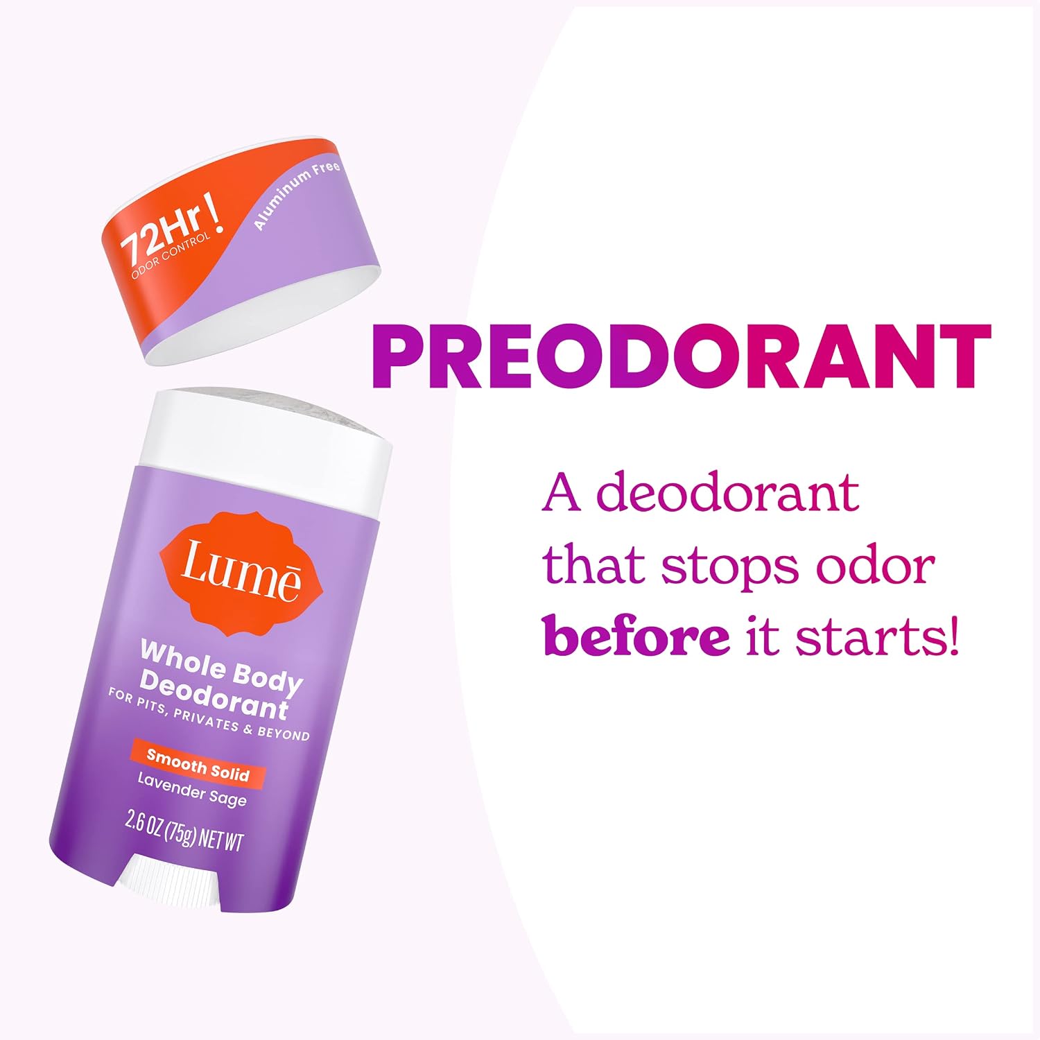 Whole Body Deodorant - Smooth Solid Stick - 72 Hour Odor Control - Aluminum Free. Baking Soda Free and Skin Safe - 2.6 Ounce (Pack of 2) (Lavender Sage)