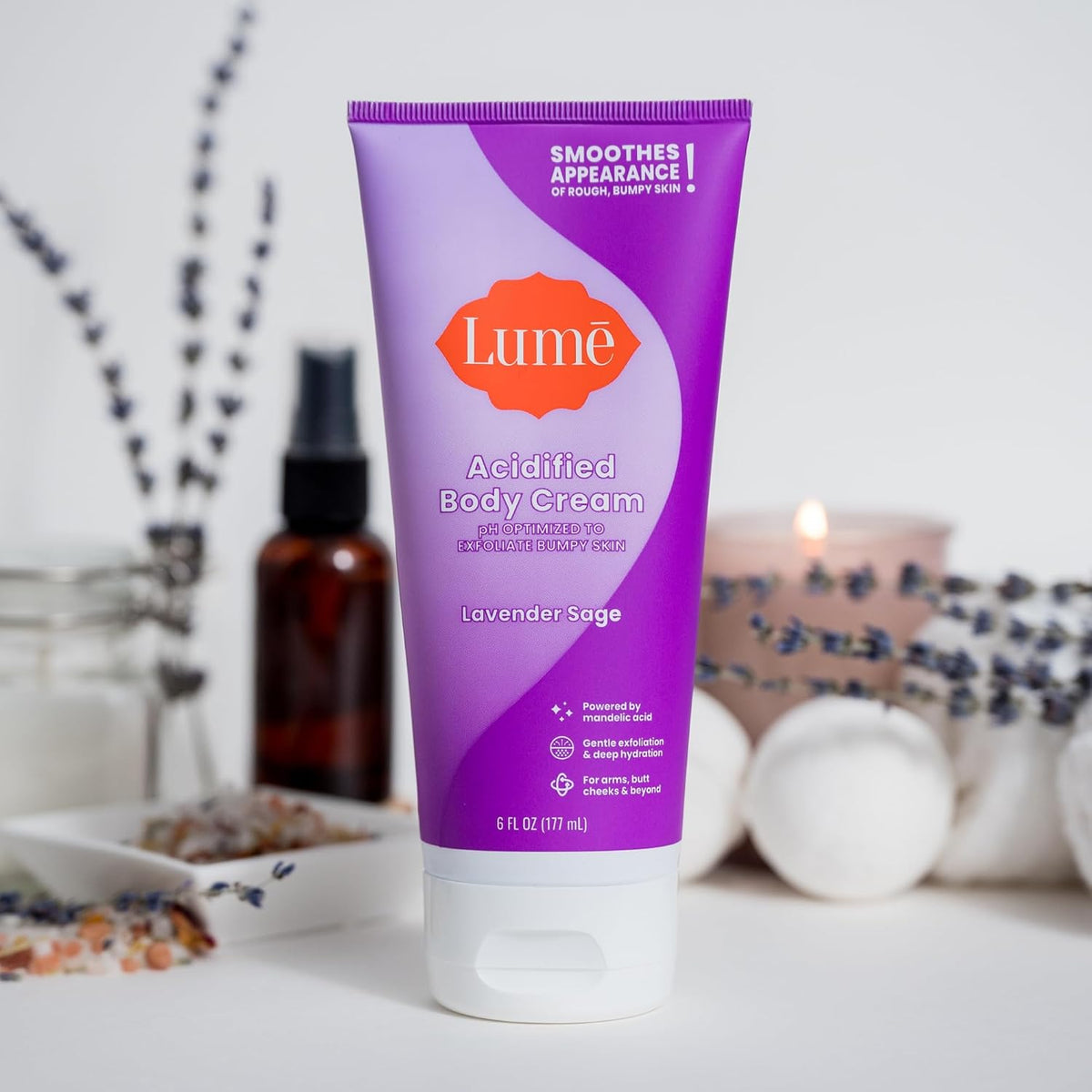 Acidified Body Cream - Smooth Appearance of Rough. Bumpy Skin - Paraben Free. Lanolin Free. Skin Safe - 6 ounce (Lavender Sage)