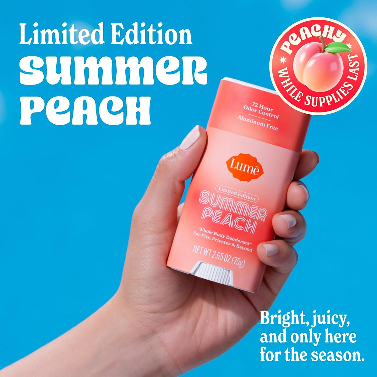 Whole Body Deodorant - Smooth Solid Stick - 72 Hour Odor Control - Doctor Developed - Aluminum Free. Baking Soda Free and Skin Loving - 2.6 Ounce - Pack of 2 - (Summer Peach)