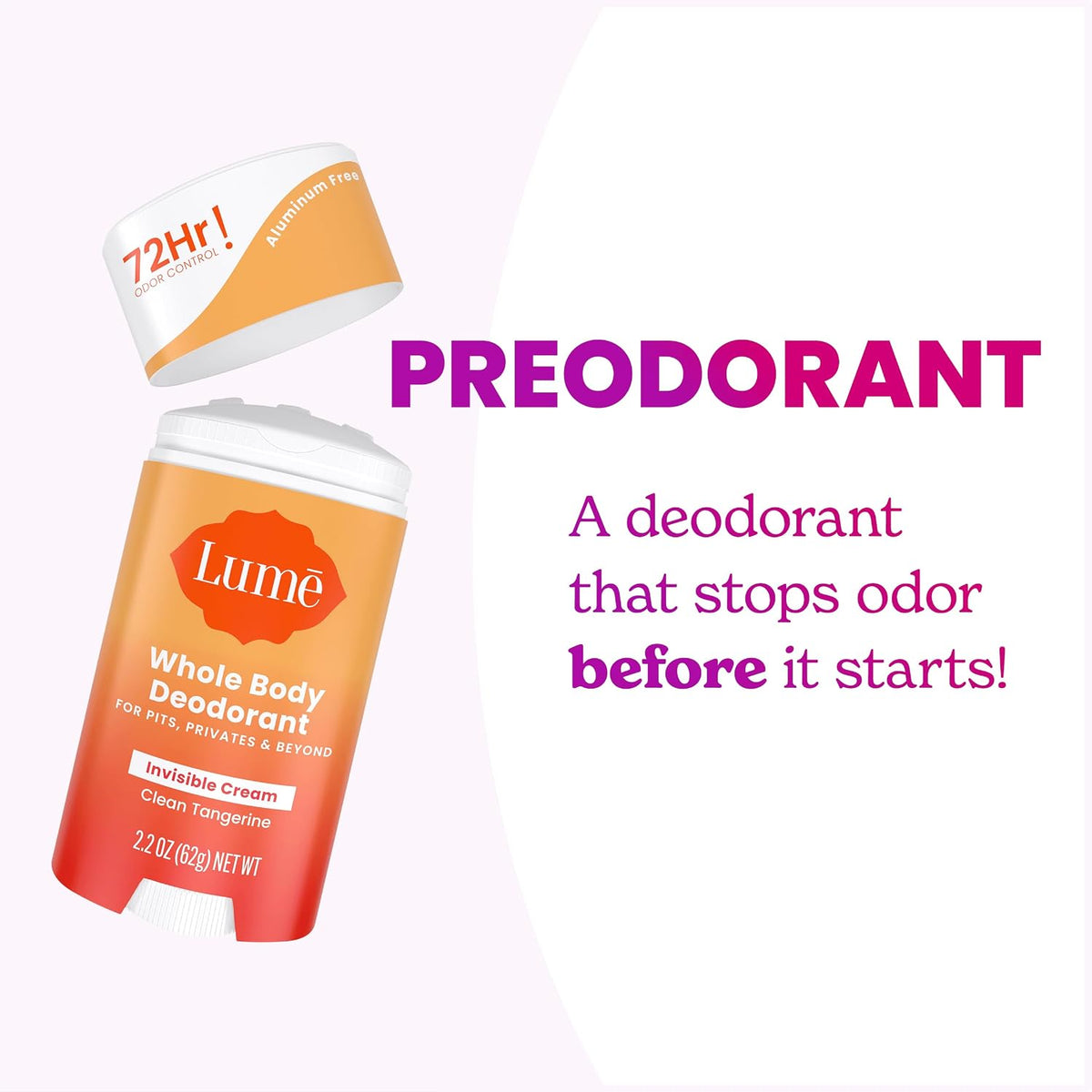 Whole Body Deodorant - Invisible Cream Stick - 72 Hour Odor Control - Aluminum Free. Baking Soda Free. Skin Safe - 2.2 Ounce (Pack of 2) (Clean Tangerine)