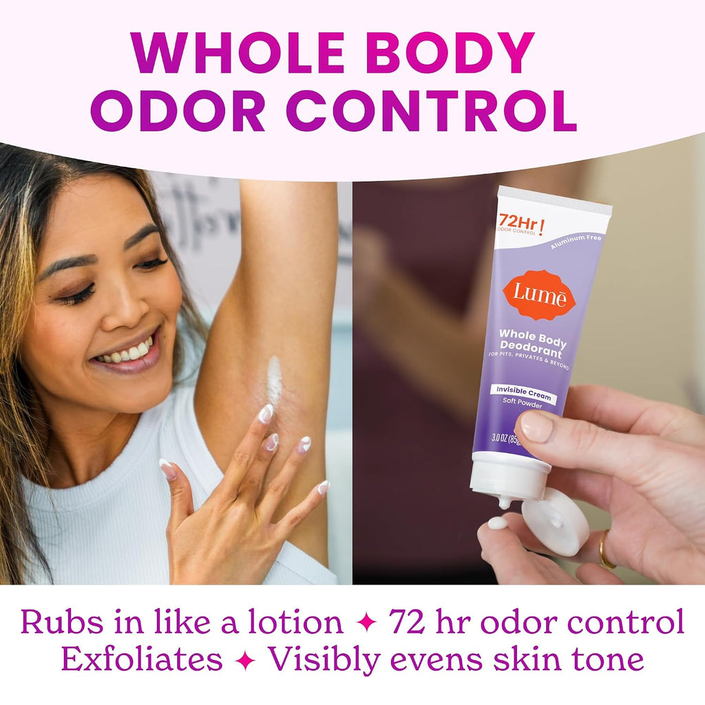 Whole Body Deodorant - Invisible Cream Tube - 72 Hour Odor Control - Aluminum Free. Baking Soda Free. Skin Safe - 3.0 ounce (Pack of 2) (Soft Powder)