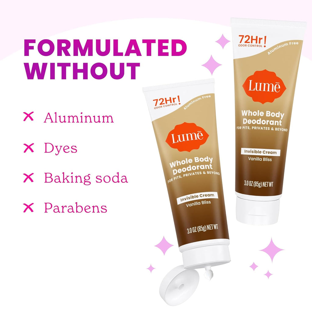 Whole Body Deodorant - Invisible Cream Tube - 72 Hour Odor Control - Doctor Developed - Aluminum Free. Baking Soda Free and Skin Loving - 3.0 Ounce (Vanilla Bliss)