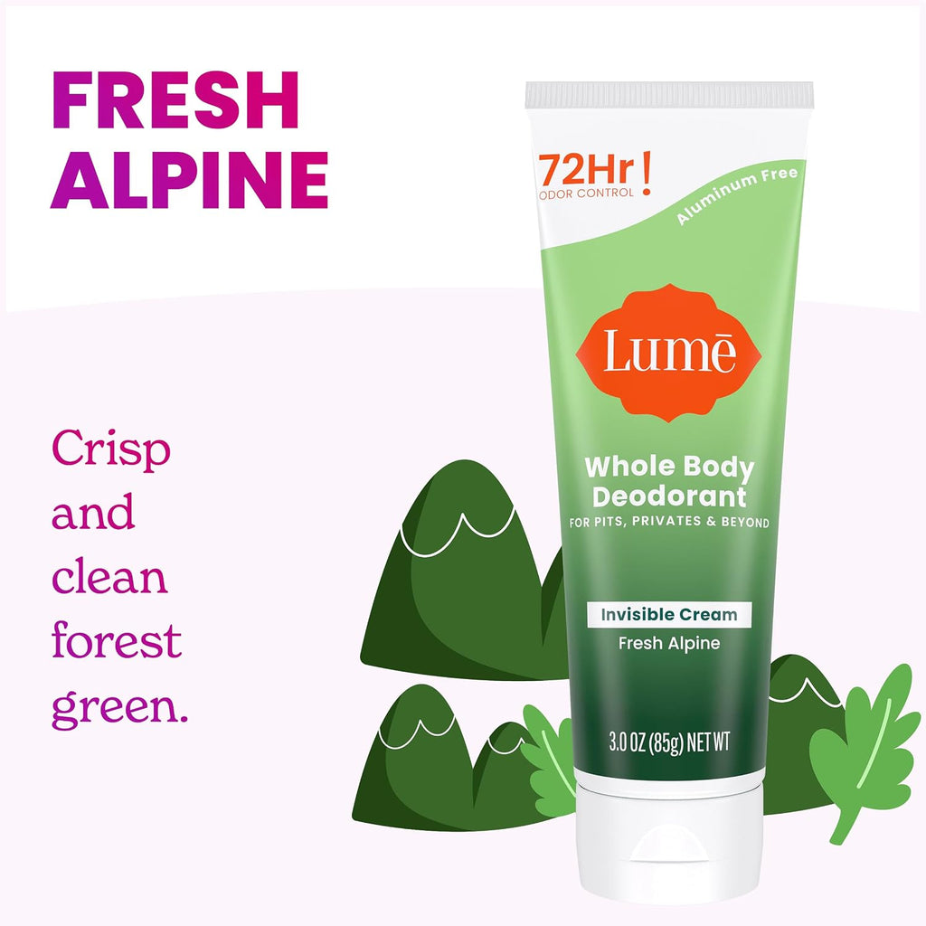 Whole Body Deodorant - Invisible Cream Tube and Solid Stick - 72 Hour Odor Control - Aluminum Free. Baking Soda Free. Skin Loving - 3.0 Ounce Tube and 2.6 Ounce Solid Stick Bundle (Fresh Alpine)