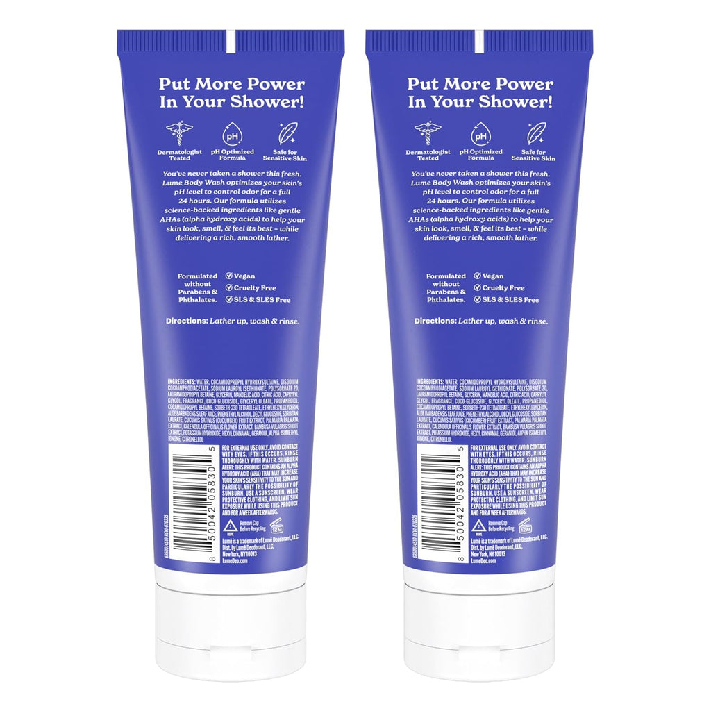 Acidified Body Wash for 24 Hour Odor Control - Removes Odor Better than Soap - Hydrating Formula - Formulated without SLS or Parabens - Safe for Sensitive Skin - 8.5 Ounce - 2 Pack (Soft Powder)