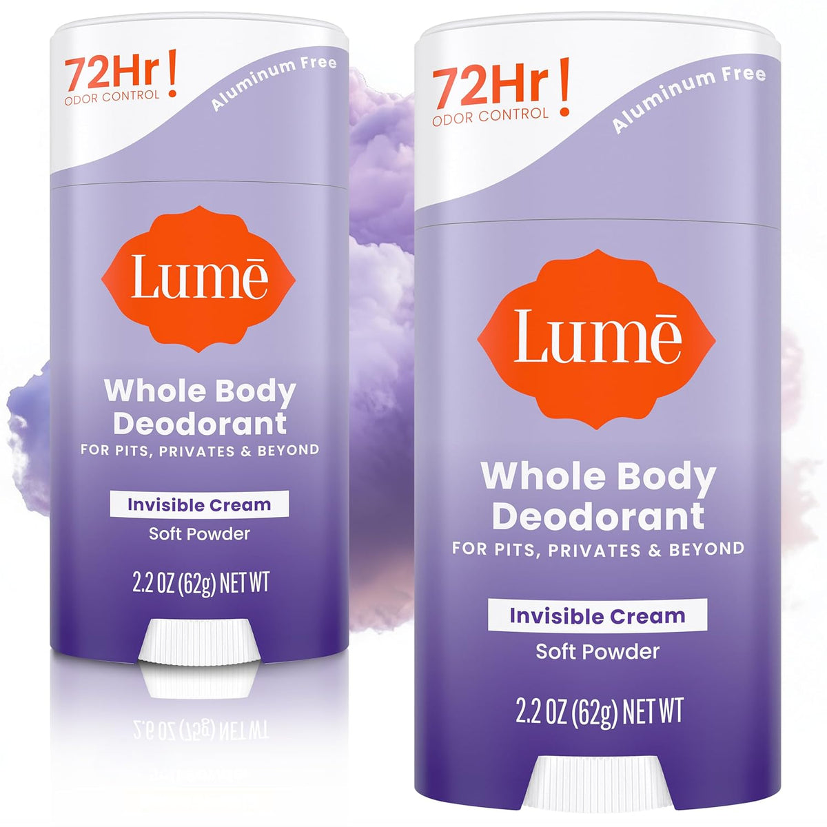 Whole Body Deodorant - Invisible Cream Stick - 72 Hour Odor Control - Aluminum Free. Baking Soda Free. Skin Safe - 2.2 Ounce (Pack of 2) (Soft Powder)