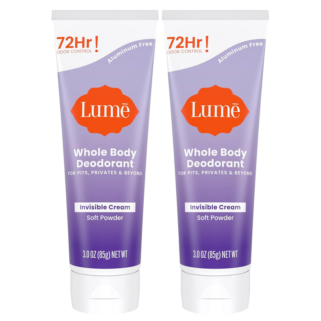 Whole Body Deodorant - Invisible Cream Tube - 72 Hour Odor Control - Aluminum Free. Baking Soda Free. Skin Safe - 3.0 ounce (Pack of 2) (Soft Powder)