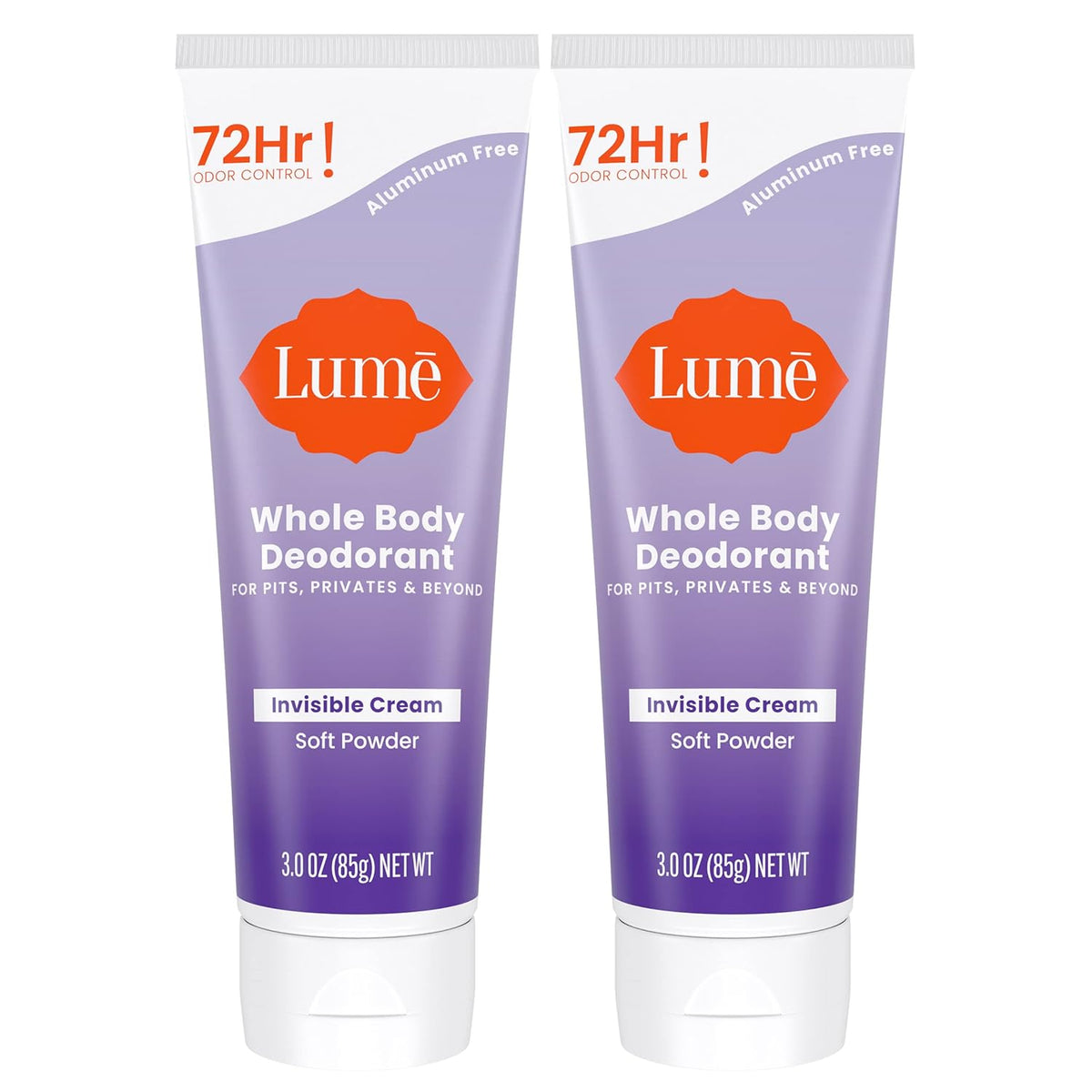 Whole Body Deodorant - Invisible Cream Tube - 72 Hour Odor Control - Aluminum Free. Baking Soda Free. Skin Safe - 3.0 ounce (Pack of 2) (Soft Powder)