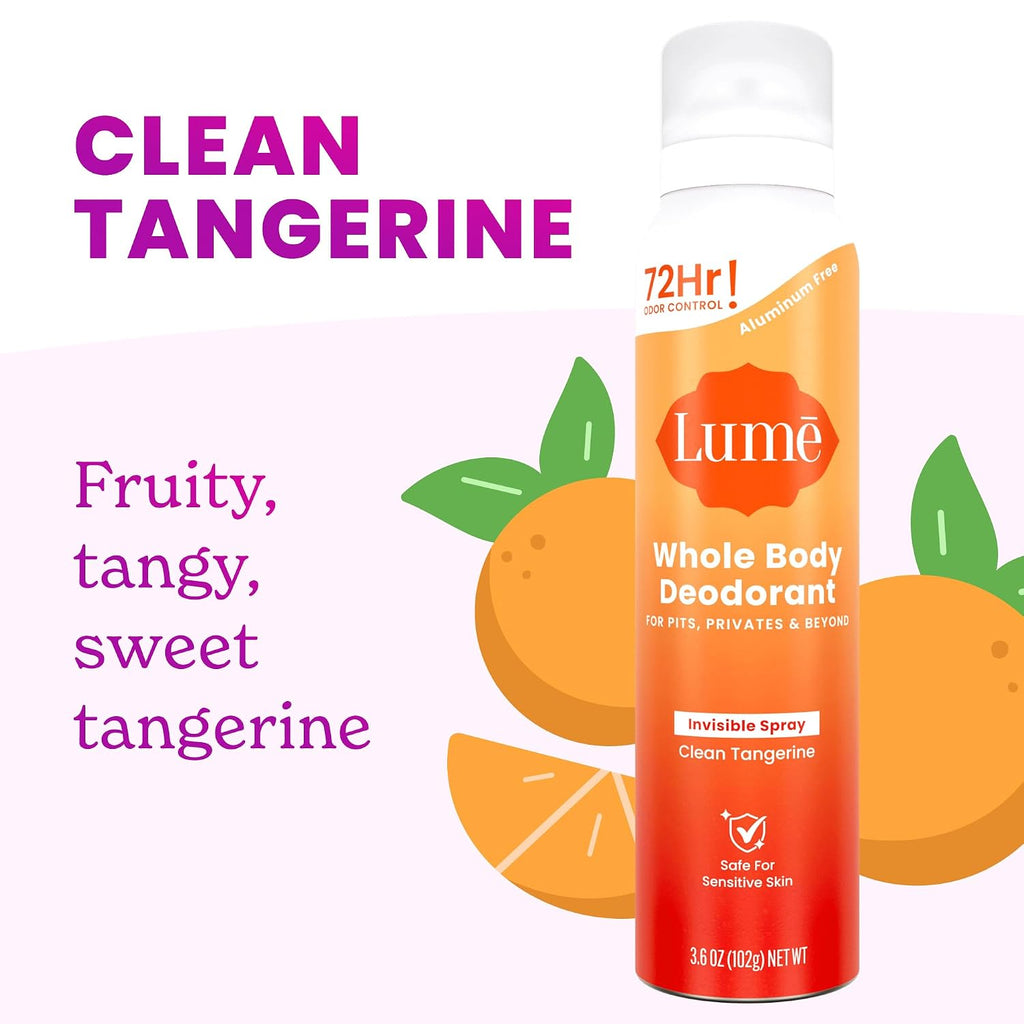 Invisible Spray Deodorant For Women Two Pack - Full Size & Mini Whole Body Deodorant Spray - 72 Hr Odor Control - Aluminum & Baking Soda Free - 2 Piece Bundle - 3.6 oz & 1.0 oz (Clean Tangerine)