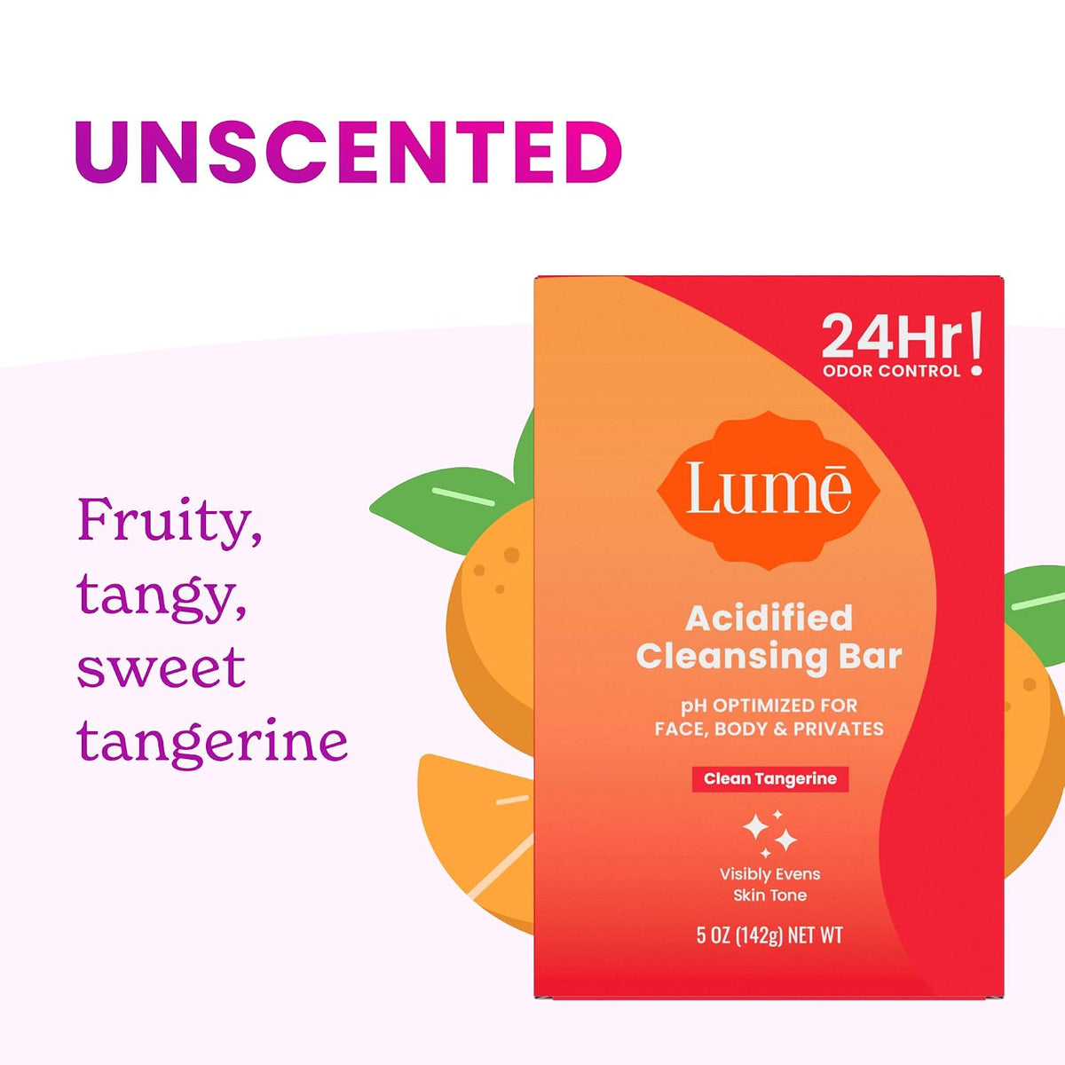 Acidified Body Cleansing Bar - 24 Hour Odor Control - Removes Odor Better than Soap - Moisturizing Formula - Formulated Without SLS orParabens - OB/GYN Developed - 5 ounce (Clean Tangerine)