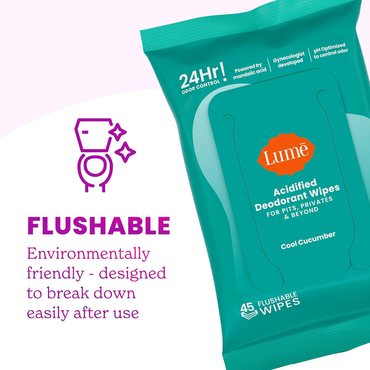 Acidified Deodorant Wipes - 24 Hour Odor Control - Aluminum Free. Baking Soda Free. Skin Loving - 45 Count (Pack of 3) (Cool Cucumber)