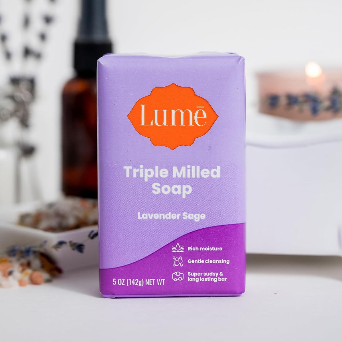 Triple Milled Bar Soap - Rich Moisture & Gentle Cleansing - Paraben Free. Phthalate Free. Skin Safe - 5 ounce (Lavender Sage)