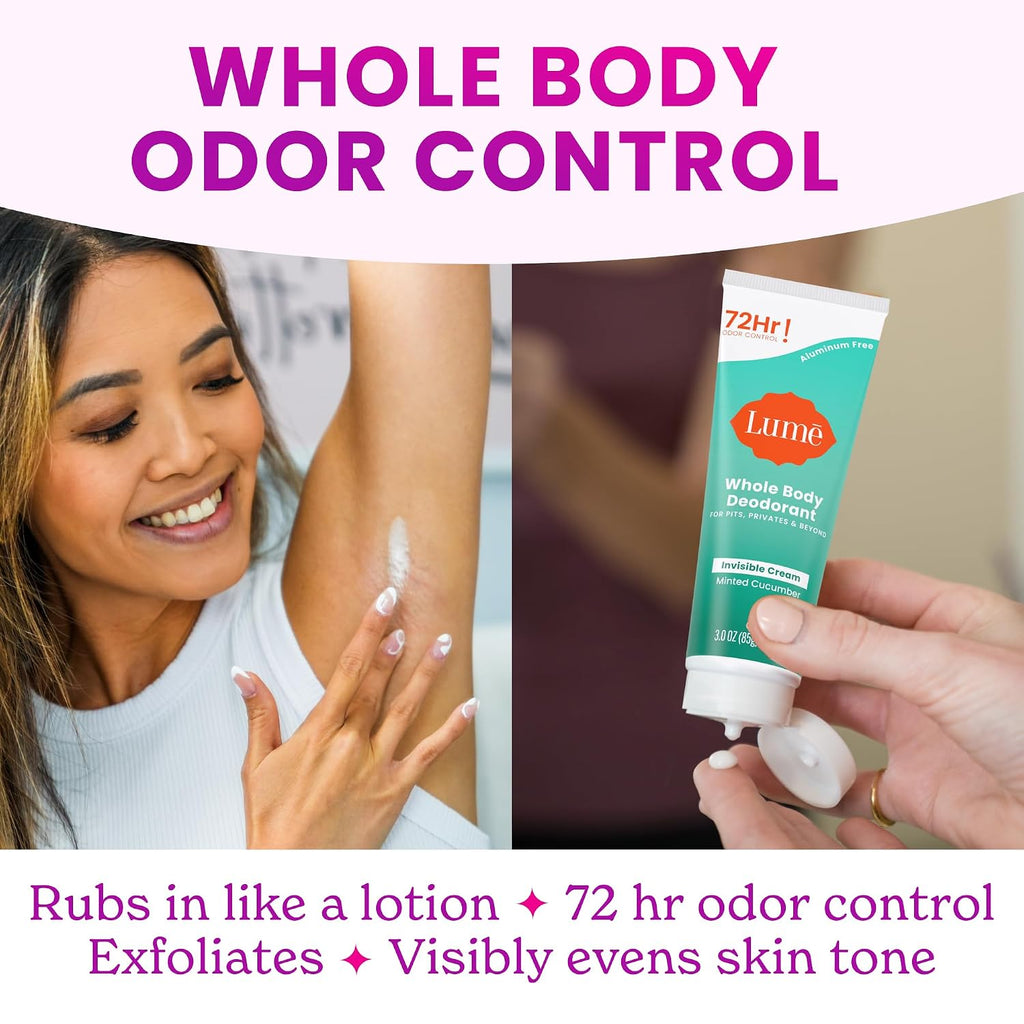 Whole Body Deodorant - Invisible Cream Tube - 72 Hour Odor Control - Aluminum Free. Baking Soda Free. Skin Safe - 3.0 ounce (Pack of 2) (Minted Cucumber)