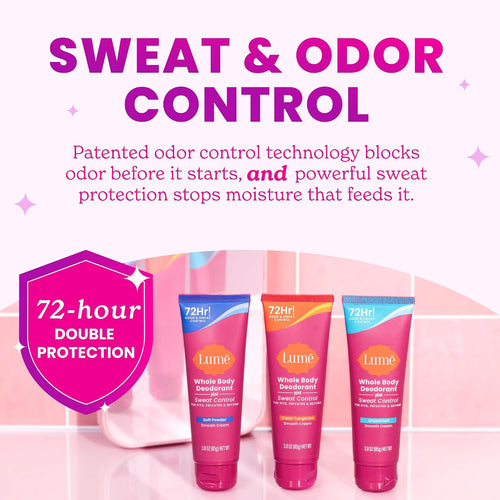 Whole Body Deodorant Plus Sweat Control - Smooth Cream Tube - 72 Hour Odor And Sweat Control - Baking Soda Free. Skin Loving - 3.0 ounce (Soft Powder)