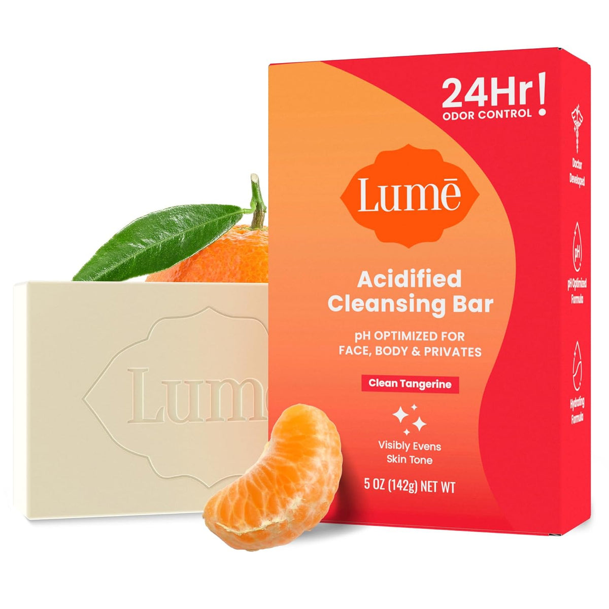 Acidified Body Cleansing Bar - 24 Hour Odor Control - Removes Odor Better than Soap - Moisturizing Formula - Formulated Without SLS or Parabens - OB/GYN Developed - 5 ounce (Unscented)