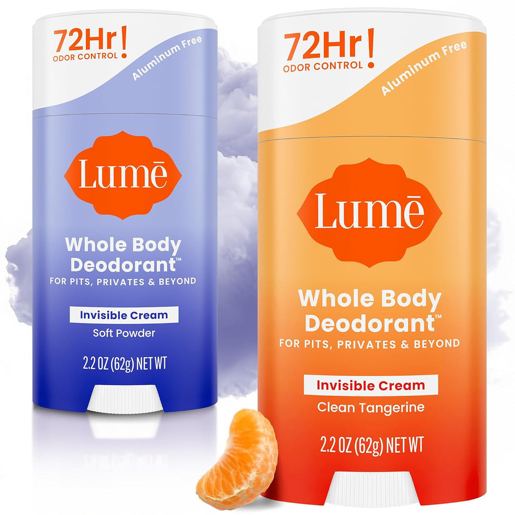 Whole Body Deodorant - Invisible Cream Stick - 72 Hour Odor Control - Doctor Developed - Aluminum Free. Baking Soda Free and Skin Loving - 2.2 Ounce (2 pack) (Soft Powder & Clean Tangerine)