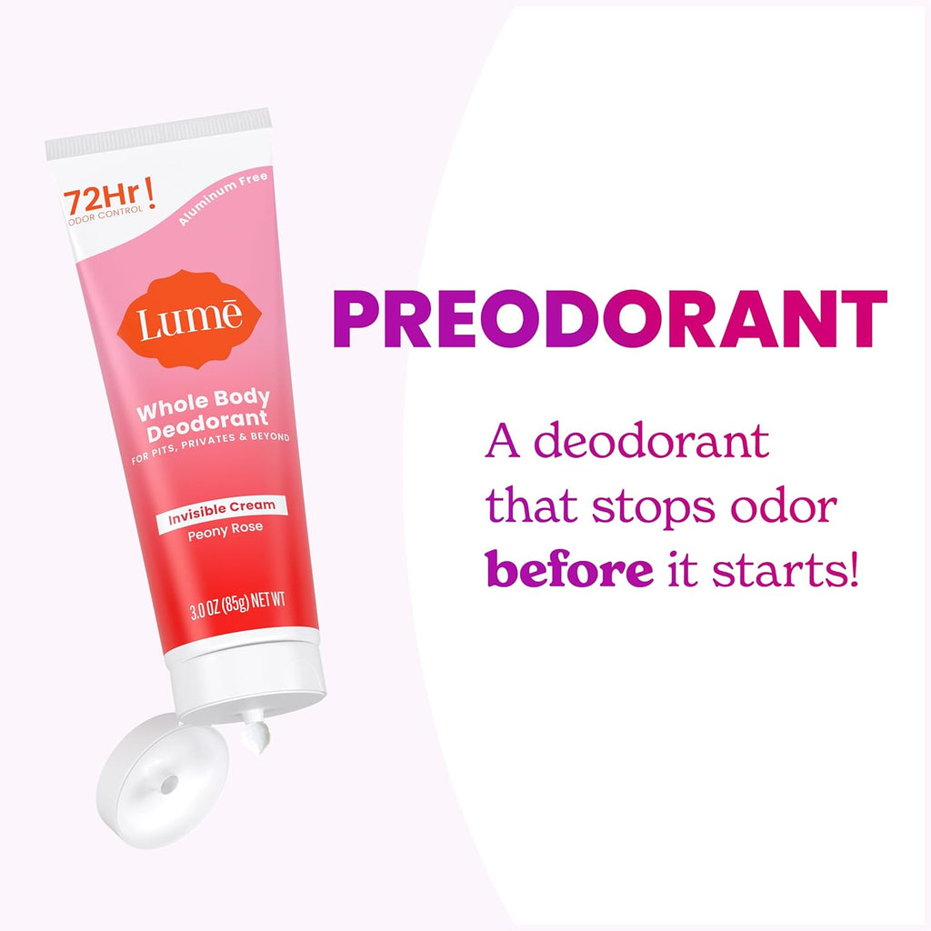 Whole Body Deodorant - Invisible Cream Tube - 72 Hour Odor Control - Aluminum Free. Baking Soda Free. Skin Safe - 3.0 ounce (Peony Rose)