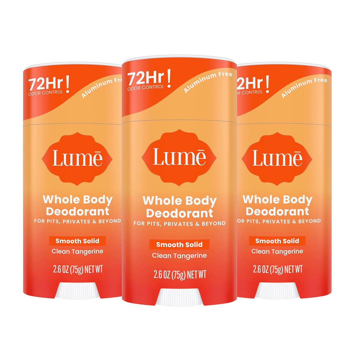Whole Body Deodorant - Smooth Solid Stick - 72 Hour Odor Control - Aluminum Free. Baking Soda Free and Skin Loving - 2.6 Ounce (Pack of 3) (Clean Tangerine)