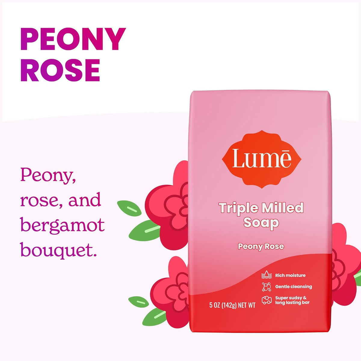 Triple Milled Bar Soap - Rich Moisture & Gentle Cleansing - Paraben Free. Phthalate Free. Skin Safe - 5 ounce (Peony Rose)