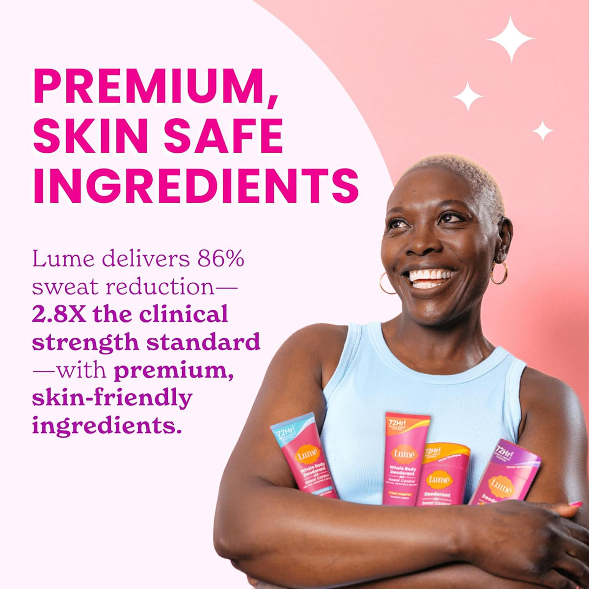 Deodorant Plus Sweat Control - Smooth Solid Stick - Extra Strength Antiperspirant - 72 Hour Odor And Sweat Control - Baking Soda Free. Skin Loving - 2.6 ounce (Soft Powder) Pack of 2