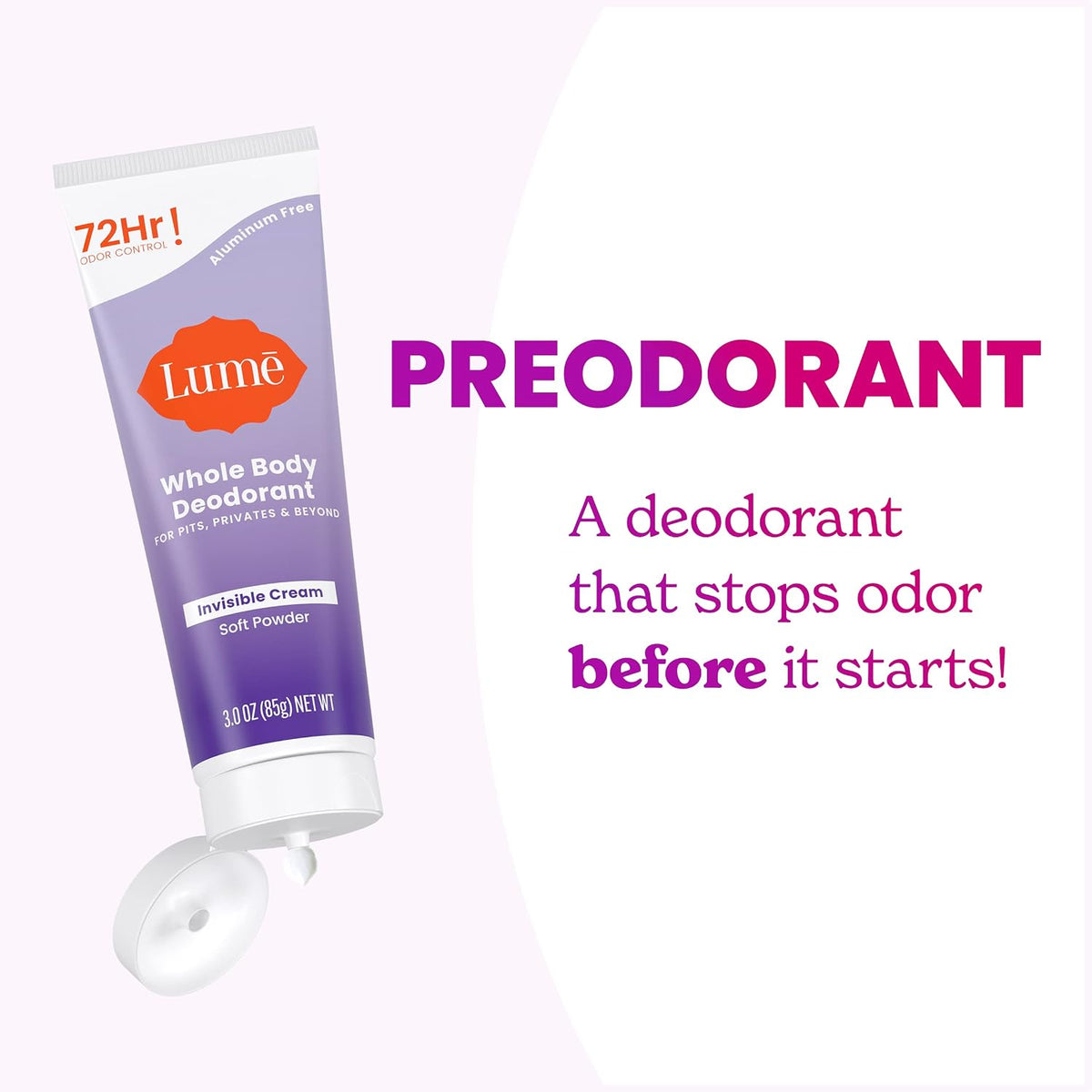 Whole Body Deodorant - Invisible Cream Tube - 72 Hour Odor Control - Aluminum Free. Baking Soda Free. Skin Safe - 3.0 ounce (Pack of 2) (Soft Powder)