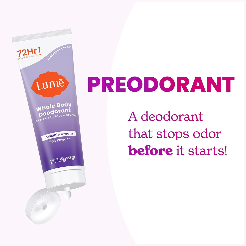 Whole Body Deodorant - Invisible Cream Tube - 72 Hour Odor Control - Aluminum Free. Baking Soda Free. Skin Safe - 3.0 ounce (Soft Powder)
