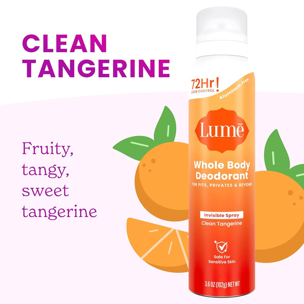 Invisible Spray Deodorant For Women - Whole Body Deodorant Spray - 72 Hr Odor Control - Ozone Friendly. Natural Propellant - Baking Soda & Aluminum Free - Skin Loving. Full Body - Clean Tangerine