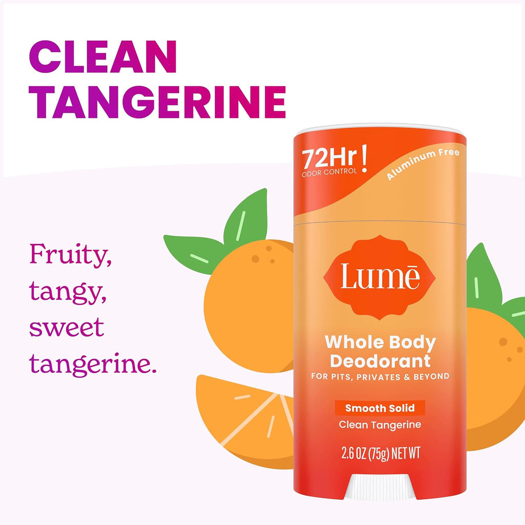 Whole Body Deodorant - Smooth Solid Stick - 72 Hour Odor Control - Aluminum Free. Baking Soda Free and Skin Loving - 2.6 Ounce (Pack of 3) (Clean Tangerine)
