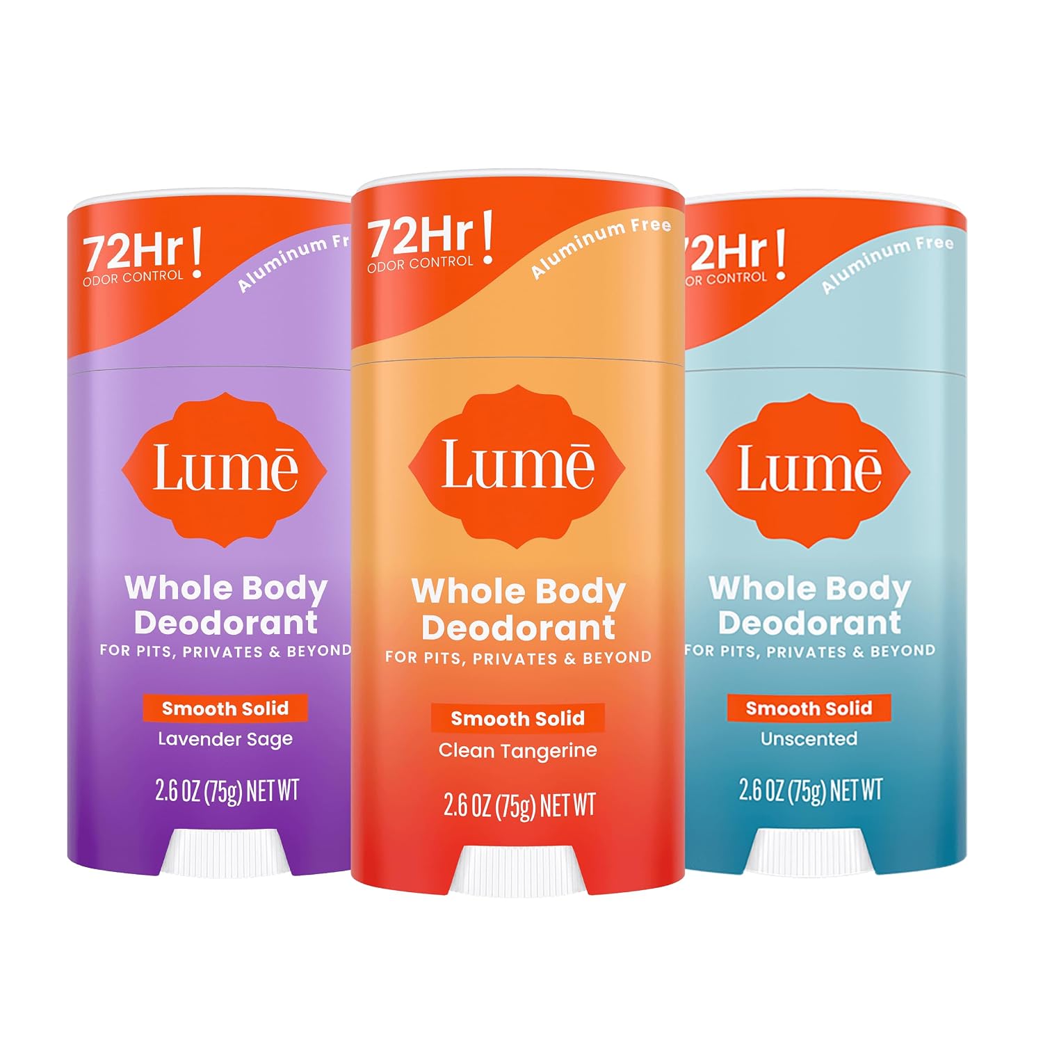 Whole Body Deodorant - Smooth Solid Stick - 72 Hour Odor Control - Aluminum Free. Baking Soda Free and Skin Safe - 2.6 Ounce (Pack of 3) (Clean Tangerine. Lavender Sage. Unscented)